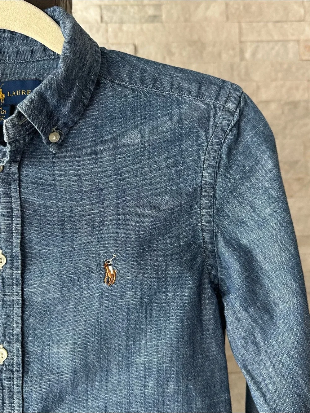 Ralph Lauren Blue Denim Chambray Button-Down Shirt Size M (10-12)